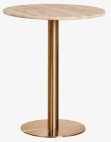 Mesa De Bar Redonda Em Pedra Natural Xiren Ø70 Cm & Travertino & Ouro Rosa Escovado - Sklum