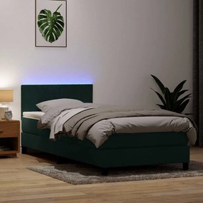 vidaXL Cama box spring c/ colchão e LED 100x220 cm veludo verde-escuro