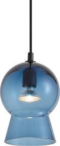 Candeeiro Pendente Retro Preto com Vidro Azul para Sistema de Calha Monofásico - Iconic Bell
