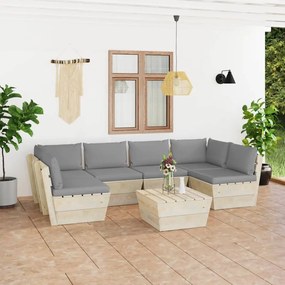 vidaXL 7 pcs conjunto lounge de paletes + almofadões madeira de abeto
