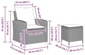 4 pcs conjunto de sofás para jardim c/ almofadões vime PE bege