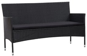 vidaXL Sofá de jardim 3 lugares com almofadões vime PE preto