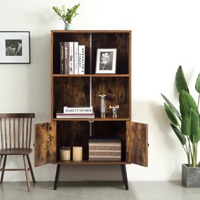 Estante Retro com Armário Industrial e Estante de 2 Níveis para Livros 60 x 30 x 120 cm Castanho