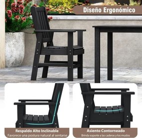 Cadeira de jantar de jardim Plástico com braços largos, assento e encosto em ripas para salão Gazebo 61 x 61,5 x 95 cm Preto