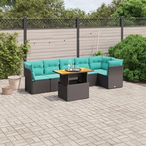 vidaXL 7 pcs conjunto de sofás p/ jardim c/ almofadões vime PE preto