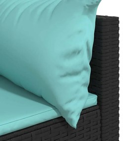 Sofás de canto p/ jardim c/ almofadões 2 pcs vime PE preto