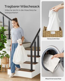 Cesto para roupa suja dobrável com 3 compartimentos e bolso lateral 66 x 33 x 60 cm Cor natural