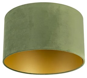 Abajur de veludo verde 35/35/20 com interior dourado
