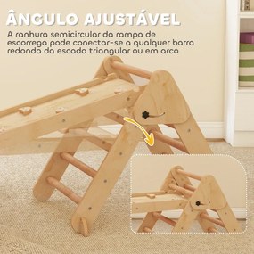 Triângulo de Escalada 7 em 1 com Arco e Rampa Escalada para Crianças de Madeira Dobrável para 18-48 Meses 188x70 cm Madeira