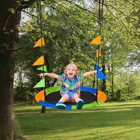 Balanço de jardim ninho Altura ajustável com cordas e bandeiras para crianças e adultos Carga 150 kg Interno e Externo Ø100x180 cm Multicolor