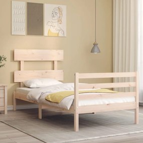 vidaXL Estrutura de cama com cabeceira 90x200 cm madeira maciça