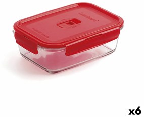 Lancheira Hermética Luminarc Pure Box Vermelho 16 X 11 cm 820 Ml Vidro (6 Unidades)