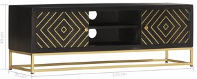 Móvel de TV 120x30x40 cm mangueira maciça preto e dourado