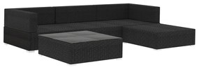 5 pcs conjunto lounge de jardim c/ almofadões vime PE preto