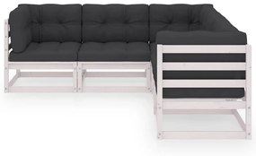 5 pcs conjunto lounge de jardim c/ almofadões pinho maciço