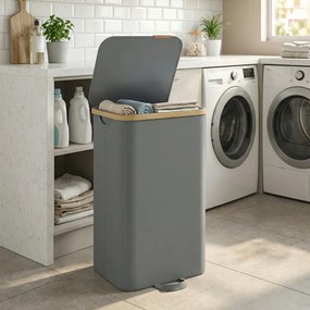 Cesto de roupa suja com tampa, 100L, 42 x 32 x 75 cm Cinzento