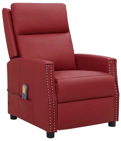 338849 vidaXL Poltrona massagens reclinável couro artificial vermelho tinto