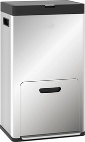 HOMCOM Caixote do Lixo de Cozinha 3 Compartimentos 2x18L+20L (56L) em Aço Inoxidável com Rodas e Tampa de Fecho Suave, Prateado | Aosom Portugal