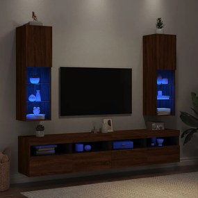 Móveis de TV c/ luzes LED 2 pcs 30,5x30x102cm carvalho castanho