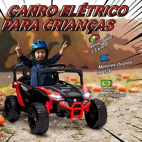 Carro Elétrico para Crianças 12V com 2 Motores Suspensão Traseira Faróis e Música 88x57,5x55,5 cm Vermelho