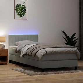 vidaXL Cama box spring c/ colchão e LED 100x210 cm veludo cinzento claro