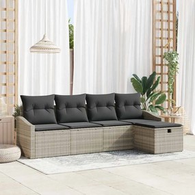 vidaXL Conjunto de Sofás de Jardim com Almofadas Cinza Claro Polirattan