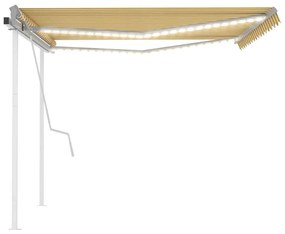 Toldo retrátil manual com luzes LED 4x3 m amarelo e branco