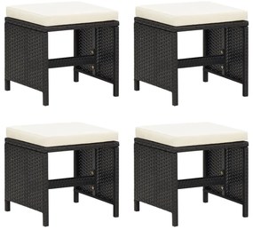 Bancos de jardim 4 pcs com almofadões vime PE preto