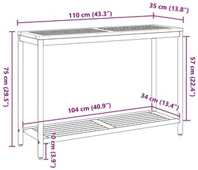 Mesa Externa Natural e Preta 35x110x75 cm em Madeira Maciça e Aço