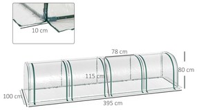 Estufa 395x100x80 cm para Jardim Varanda Estufa Pequena para Cultivo de Plantas com 4 Janelas Estrutura de Aço e PVC Transparente e Verde