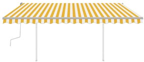 Toldo retrátil manual com luzes LED 4,5x3,5 m amarelo e branco
