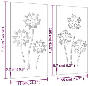 Decorações p/ muro de jardim 2 pcs aço corten design flores