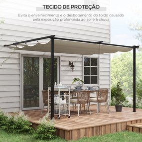 Outsunny Pérgola de Parede de Jardim 3,9x2,9 m Pérgola com Teto Retrát