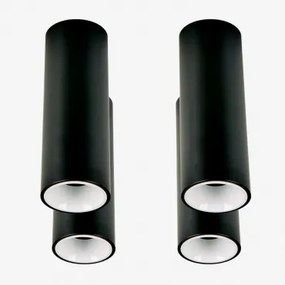 Pack De 4 Apliques De Teto Led De Superfície Redondos Ø4 Cm Para Exterior Em Alumínio Luisiana Preto - Branco & Branco Cálido 2700k & 3 W & 38º -