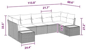 Conjunto de Sofá de Jardim com Almofadas Preto Poly Rattan Acácia