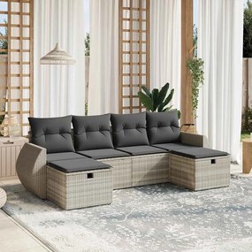 6 pcs conj. sofás jardim com almofadões vime PE cinzento-claro
