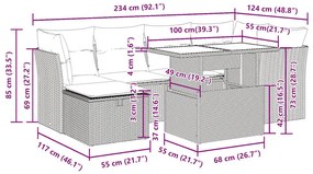 7 pcs conjunto de sofás p/ jardim c/ almofadões vime PE preto