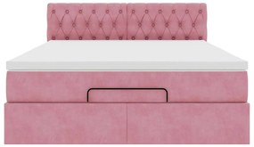 Estrutura de cama otomana com colchão 140x190 cm veludo rosa