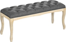 HOMCOM Banco Banqueta capitonê Estilo Clássico 110 cm Banco ao pé da cama Estofado em linho Pés em madeira de hévea esculpida Linho Cinza | Aosom Portugal
