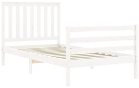 Estrutura de cama com cabeceira 100x200cm madeira maciça branco