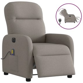 vidaXL Poltrona reclinável massagens elétrica tecido cinza-acastanhado