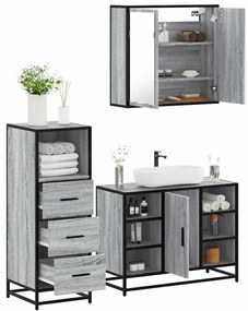 vidaXL 3 pcs Conjunto móveis casa de banho madeira proc. cinza sonoma