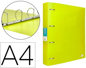 Pasta de 4 Aneis Mistos 40 mm Polipropileno Din A4 Amarelo Fluor Opaco