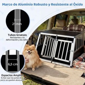 Transportadora de viagem para cães 89 x 69 x 50,5 cm em alumínio para animais de estimação Porta com fechadura Divisória removível À prova de mordidas