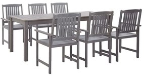vidaXL 7 pcs conj. jantar p/ exterior madeira acácia maciça cinzento