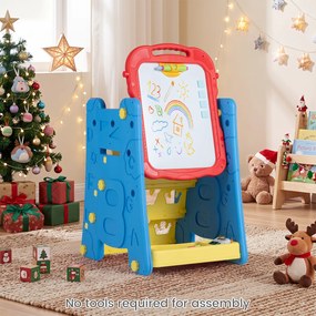 Cavalete Infantil de Desenho 3 em 1, 43 x 38,5 x 55,5 cm, Quadro de Dupla Face, Azul