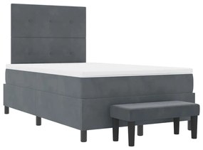 Cama Box Spring com Colchão e Banco Cinza Escuro 120x200 cm Veludo