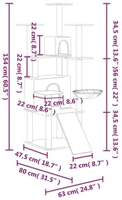 Árvore p/ gatos c/ postes arranhadores sisal 154cm cinza-escuro