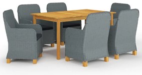7 pcs conjunto de jantar para jardim cinzento-claro
