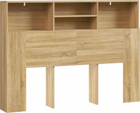 HOMCOM Cabeceira de Cama 140 cm com Arrumação e 4 Compartimentos Abertos Carvalho | Aosom Portugal
